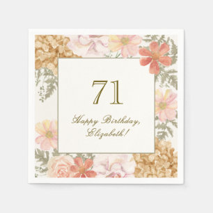 71st Birthday Napkin Autumn Colour Floral Ivory