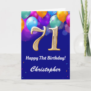 71st Birthday Navy Blue and Gold Colourful Balloon Card