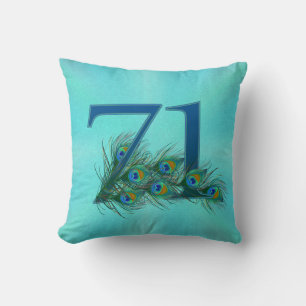 71st Birthday Or Anniversary Peacock Feather Throw Pillow