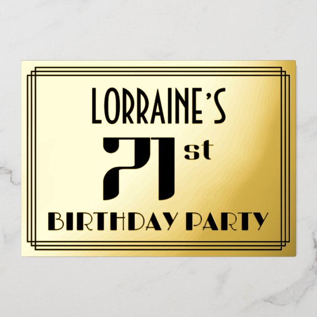 71st Birthday Party: Art Deco Look “71” and Name (Front)