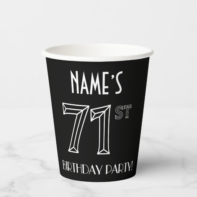 71st Birthday Party: Art Deco Style + Custom Name Paper Cups (Front)
