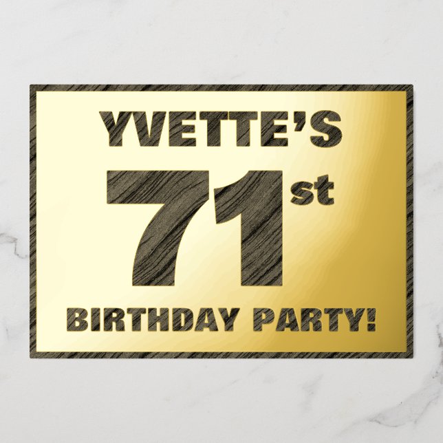 71st Birthday Party — Bold, Faux Wood Grain Text (Front)