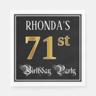 71st Birthday Party — Fancy Script, Faux Gold Look Napkin