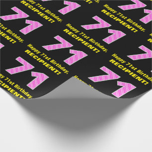 71st Birthday: Pink Stripes and Hearts "71" + Name Wrapping Paper