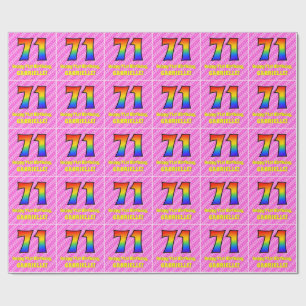 71st Birthday: Pink Stripes & Hearts, Rainbow # 71 Wrapping Paper