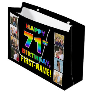 71st Birthday: Rainbow Text, Custom Photos & Name Large Gift Bag