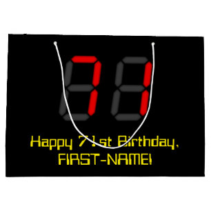 71st Birthday: Red Digital Clock Style "71" + Name Large Gift Bag
