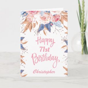 71st Birthday Watercolor Botanical Pink Floral Card