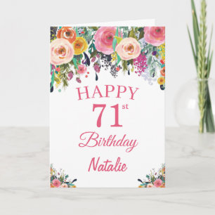 71st Birthday Watercolor Floral Flowers Pink Card