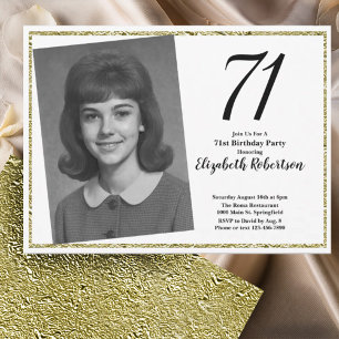 71st Custom Photo White and Gold  Invitation