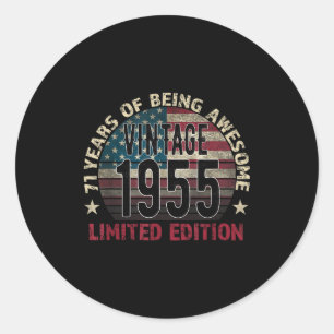 71th Birthday Gift Men Vintage Born 1955 Turning 7 Classic Round Sticker