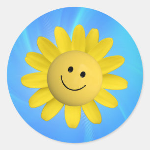 720227 HAPPY SUN FLOWER SMILIE FACE CARTOON GRAPHI CLASSIC ROUND STICKER