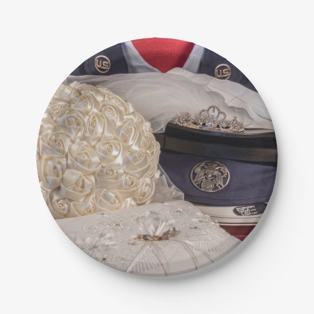 7263-Military Wedding w/Uniform & Bouquet Paper Plate (Front)