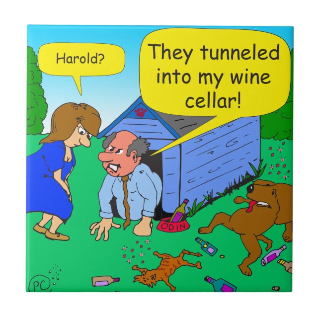 726 Wine cellar dog and cat cartoon Tile (Front)