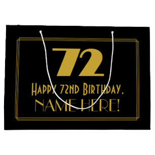 72nd Birthday — Art Deco Inspired Look "72" & Name Large Gift Bag