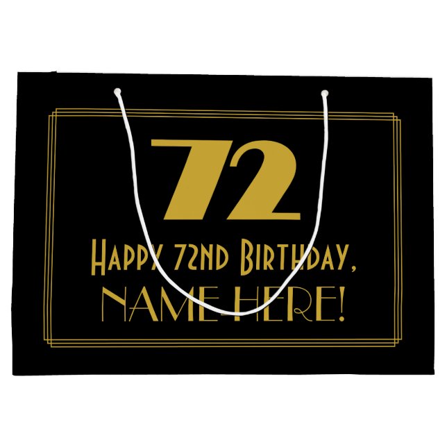 72nd Birthday — Art Deco Inspired Look "72" & Name Large Gift Bag (Back)