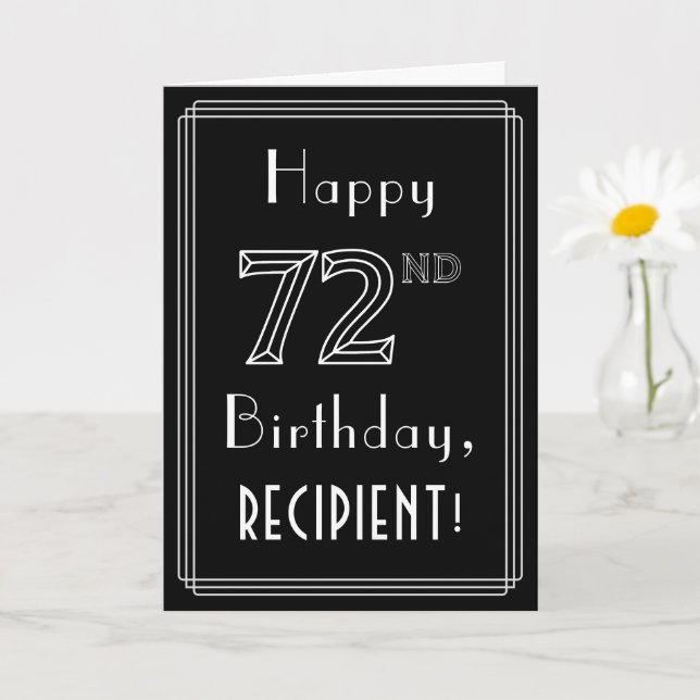 72nd Birthday: Art Deco Style # 72 & Custom Name Card (Small Plant)
