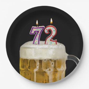 72nd Birthday Beer on black Paper Plate