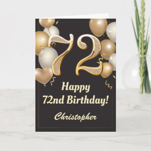 72nd Birthday Black and Gold Balloons Confetti Card