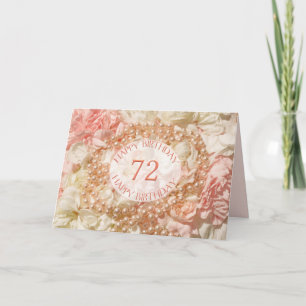 72nd Birthday card with pearls and petals