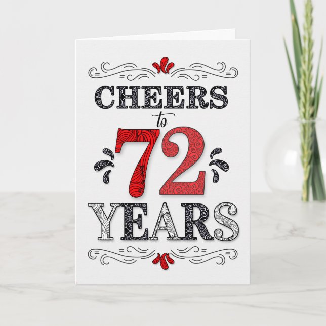 72nd Birthday Cheers in Red White Black Pattern Card (Front)