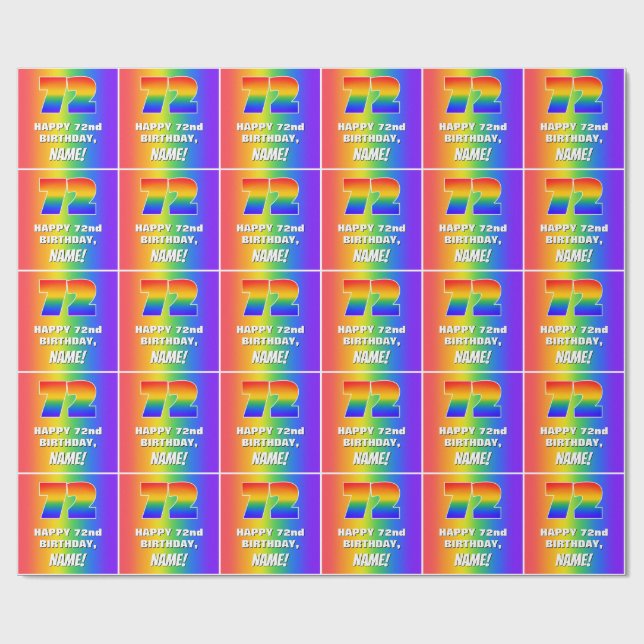 72nd Birthday: Colourful, Fun Rainbow Pattern # 72 Wrapping Paper (Flat)