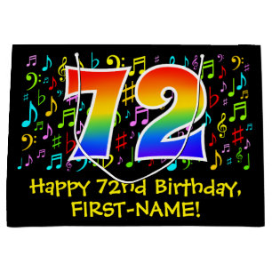 72nd Birthday - Colourful Music Symbols, Rainbow 7 Large Gift Bag