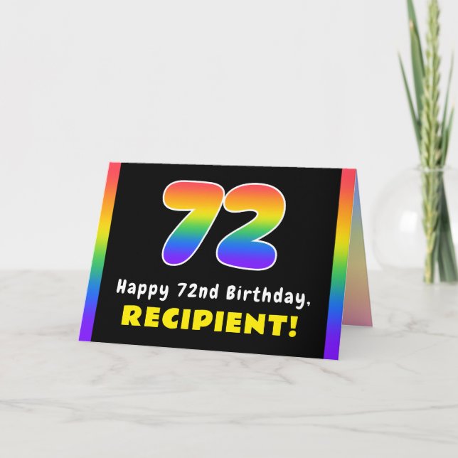 72nd Birthday: Colourful Rainbow # 72, Custom Name Card (Front)