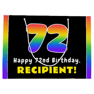 72nd Birthday: Colourful Rainbow # 72, Custom Name Large Gift Bag