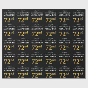 72nd Birthday: Elegant, Black, Faux Gold Look Wrapping Paper