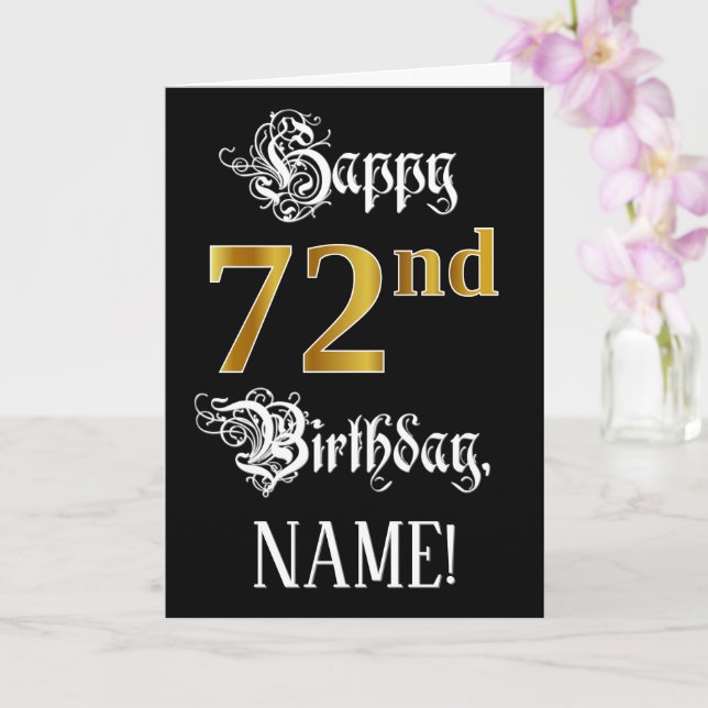 72nd Birthday — Fancy Script; Faux Gold Look; Name Card (Orchid)