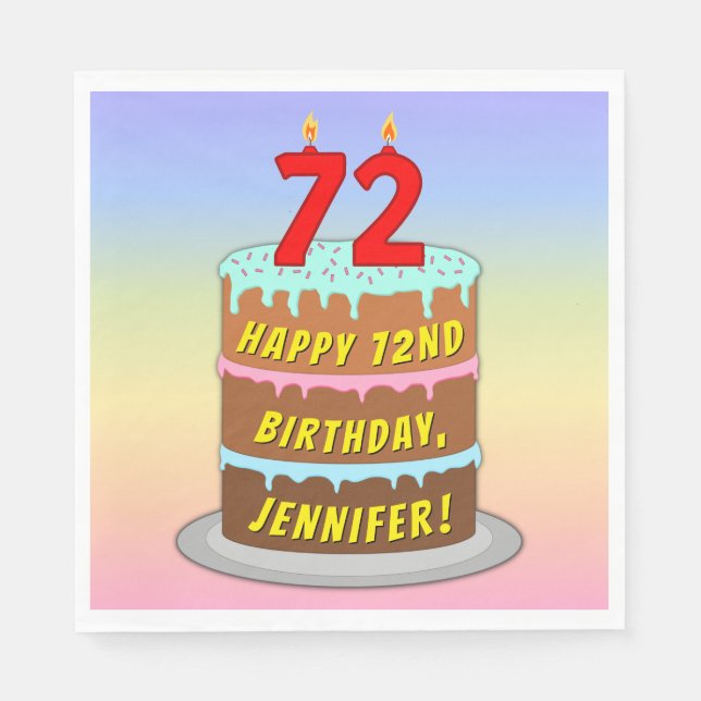 72nd Birthday: Fun Cake and Candles + Custom Name Napkin (Front)