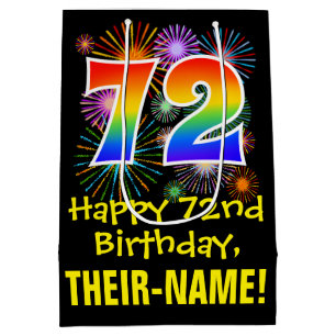 72nd Birthday: Fun Fireworks Pattern + Rainbow 72 Medium Gift Bag