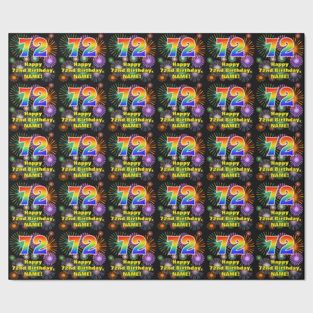 72nd Birthday: Fun Fireworks, Rainbow Look # “72” Wrapping Paper (Seam)