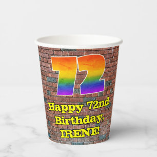 72nd Birthday: Fun Graffiti-Inspired Rainbow 72 Paper Cups