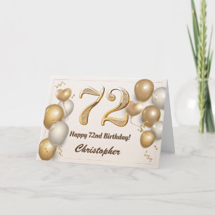 72nd Birthday Gold Balloons and Confetti Birthday Card
