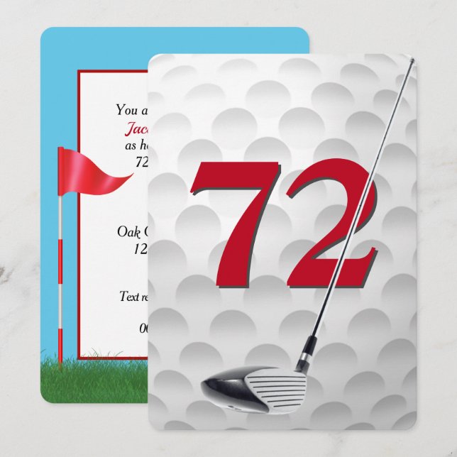 72nd Birthday Golf Theme Party Invitation (Front/Back)