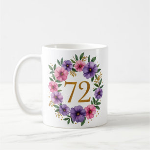 72nd Birthday Mug – Floral Wreath with Gold Number