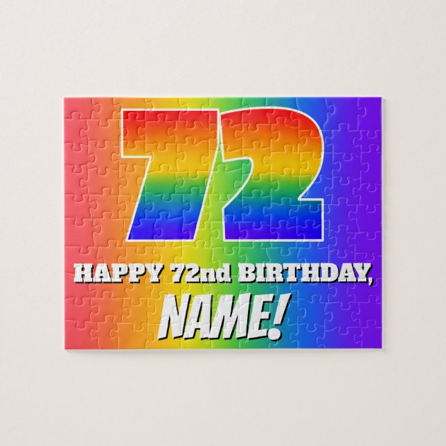 72nd Birthday — Multicolored Rainbow Pattern “72” Jigsaw Puzzle (Horizontal)