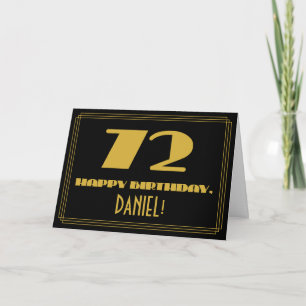 72nd Birthday: Name + Art Deco Inspired Look "72" Card