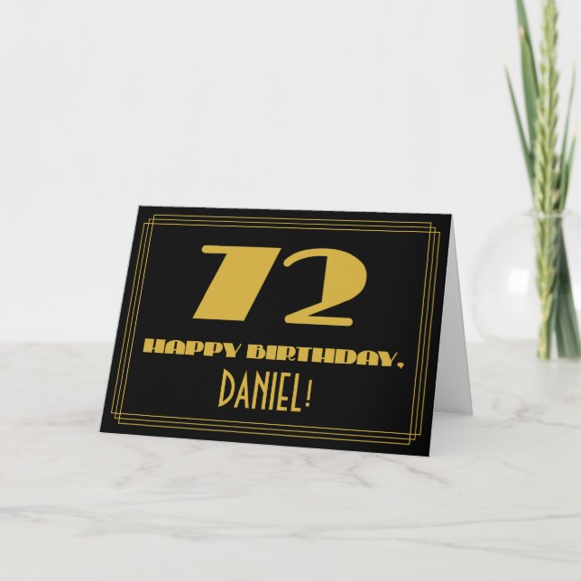 72nd Birthday: Name + Art Deco Inspired Look "72" Card (Front)