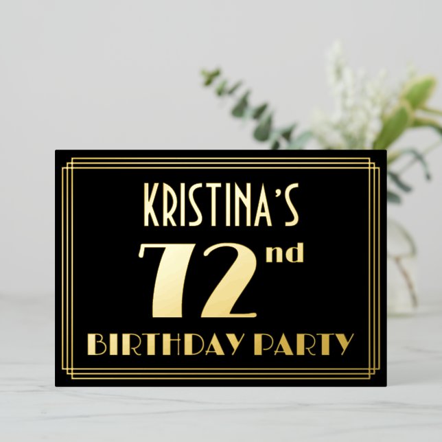 72nd Birthday Party: Art Deco Look “72”, w/ Name (Standing Front)