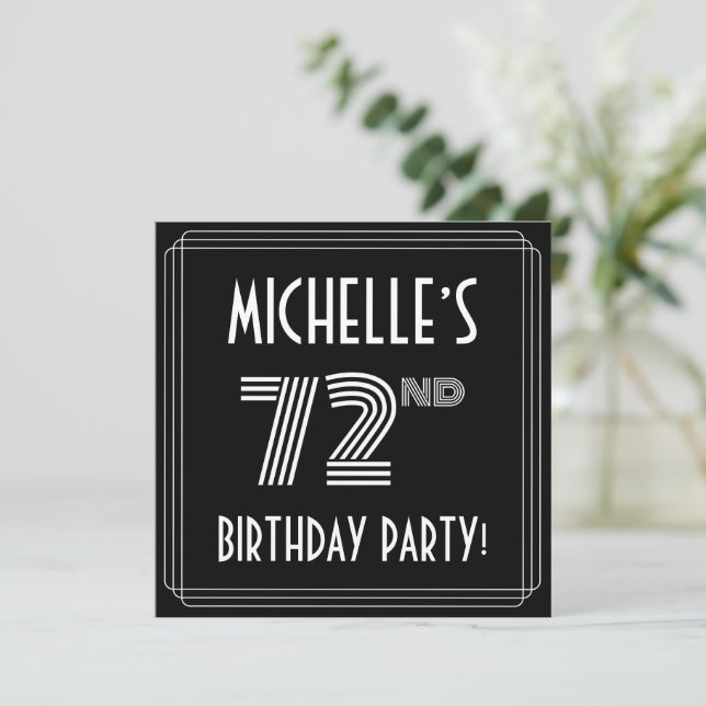 72nd Birthday Party: Art Deco Style w/ Custom Name Invitation (Standing Front)