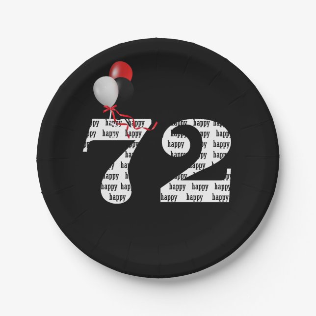 72nd birthday party balloons paper plate (Front)