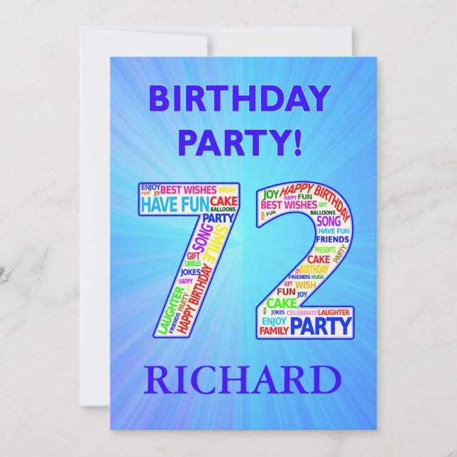 72nd Birthday Party Invitation Add a Name (Front)