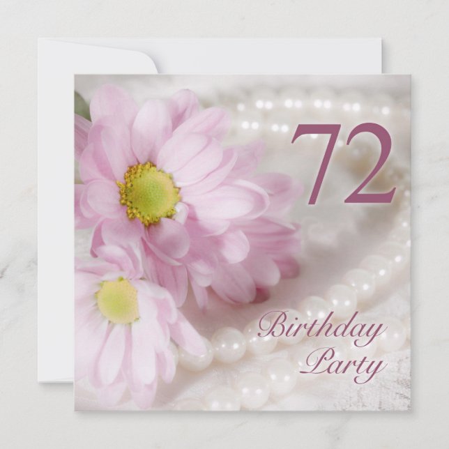 72nd Birthday party invitation with daisies (Front)