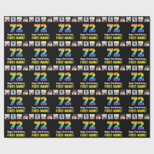 72nd Birthday: Rainbow “72“; Custom Photos & Name Wrapping Paper