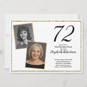 72nd Custom Photo White and Gold  Invitation