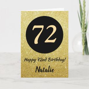 72nd Happy Birthday Black and Gold Glitter Card