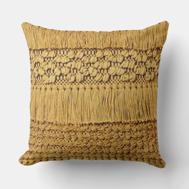 73, Woven, (Faux), Gold with Fringe Accents Throw Pillow (Front)